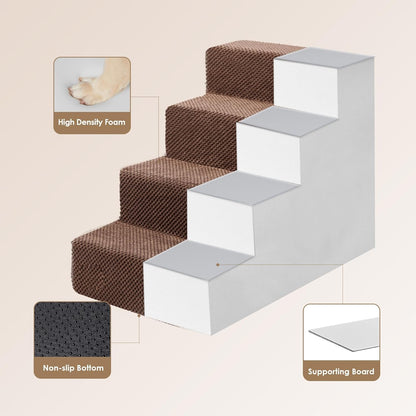 EHEYCIGA Dog Stairs for High Bed 22.5" H, 5-Step Dog Steps for Bed, Pet Steps for Small Dogs and Cats, Non-Slip Balanced Pet Ramp Indoor, Grey