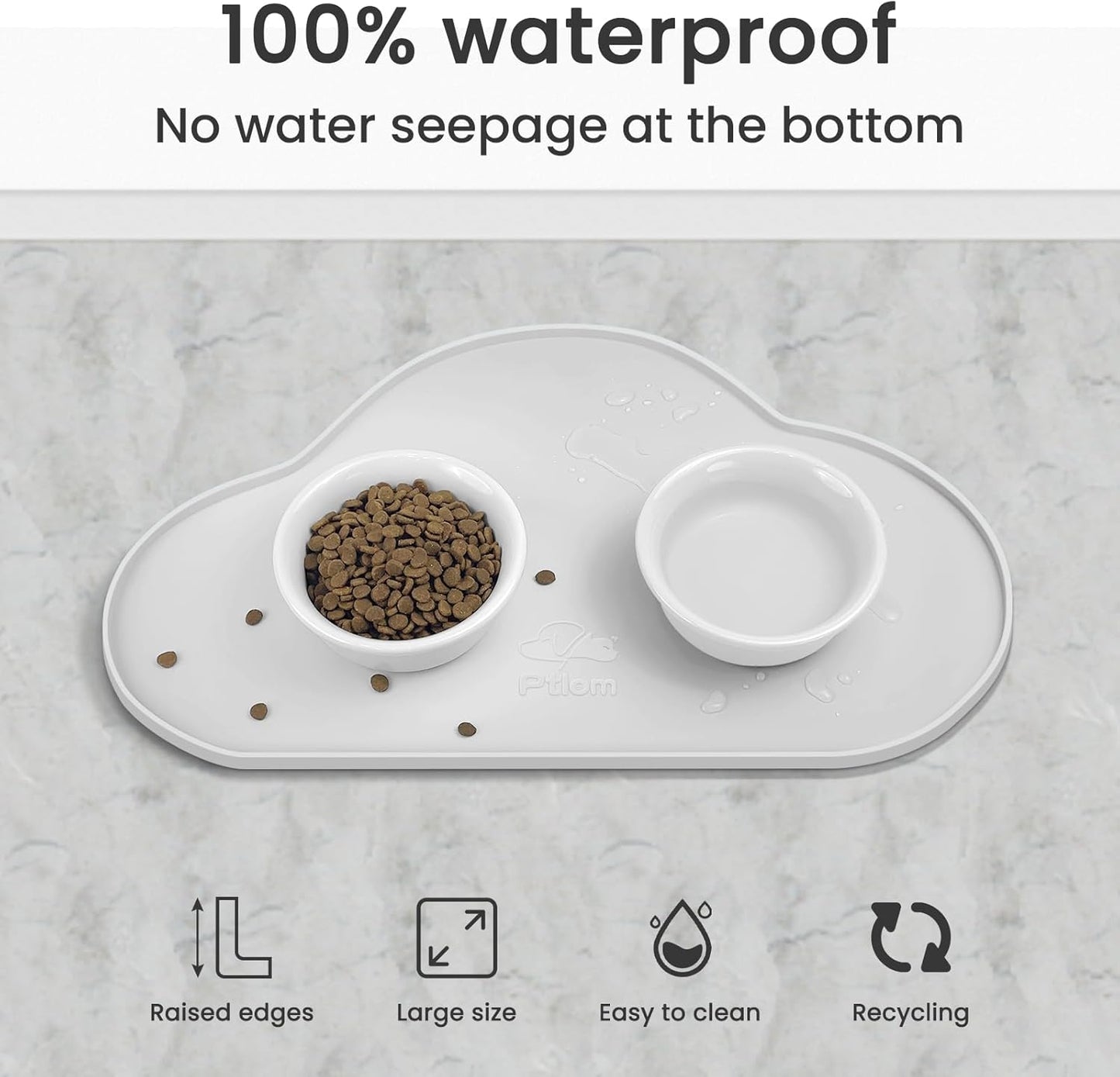 Ptlom Silicone Pet Placemat for Dogs and Cats, Non-Slip Waterproof Dog Feeding Bowl Mats for Food and Water, Small Medium Large Pet Puppy Tray Mat Prevent Residues from Spilling onto The Floor, Beige