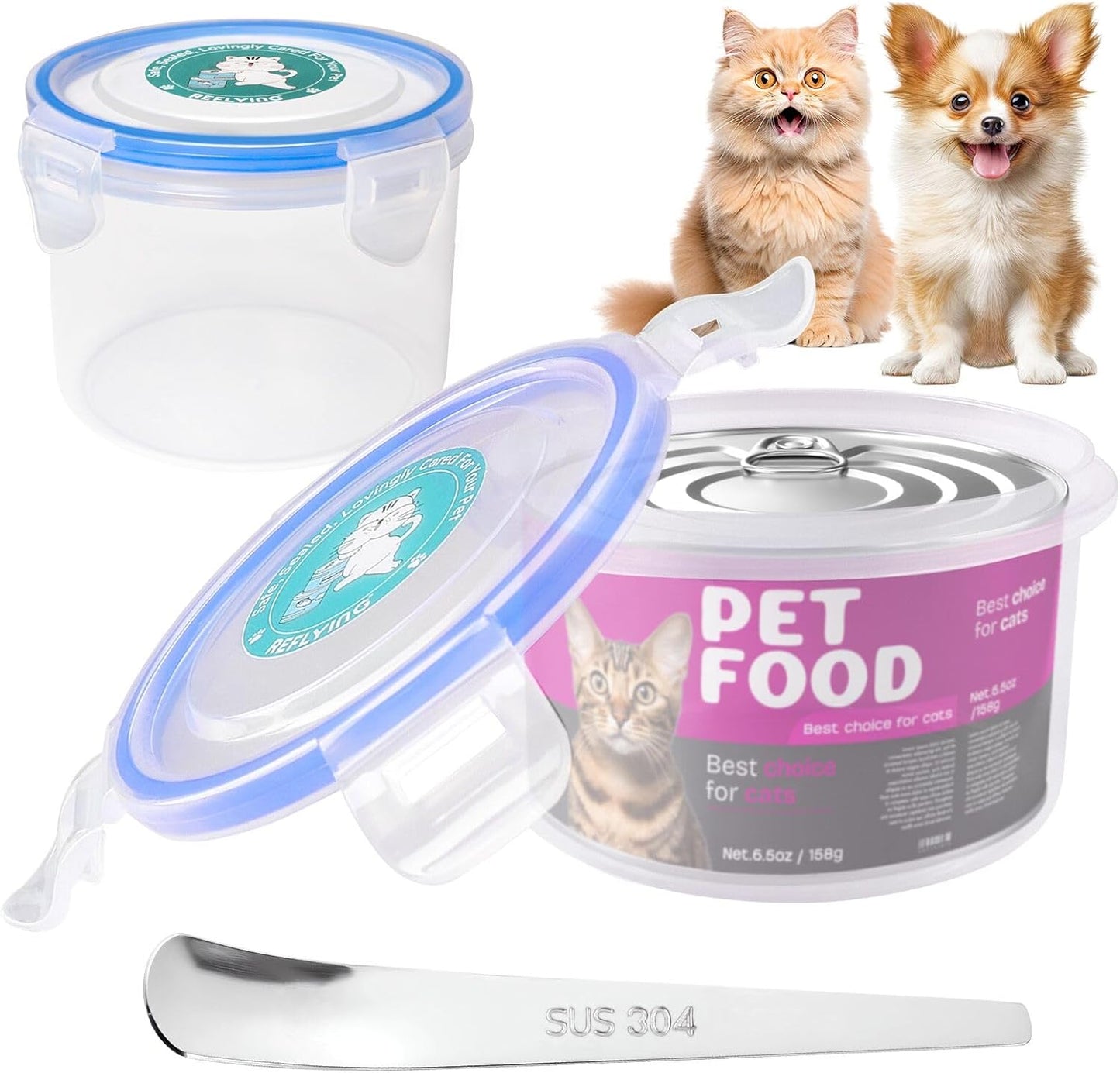 Canned Cat Food Storage Lids,Reusable Airtight Can Cover Pet Food Sealer - Keeps Dog Food Storage Container Food Fresh, Cat Food Container Eliminates Odor, Easy To Use With SUS 304 Spoon,Can Opener