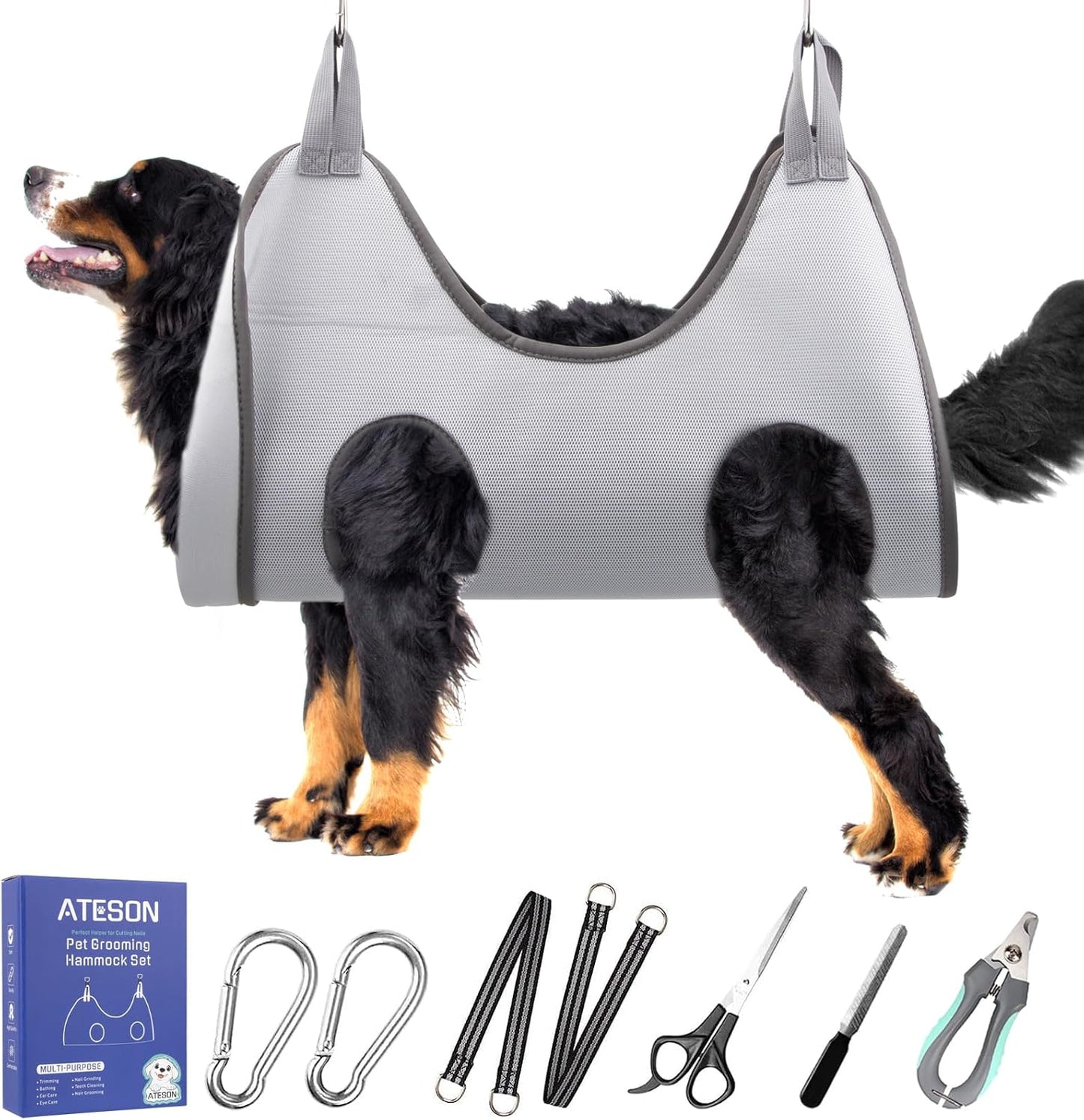 ATESON Pet Grooming Hammock with Nail Clippers/Nail Trimmers/Grooming Scissors, Dog Grooming Harness for Nail Trimming, Pet Grooming Sling Helper