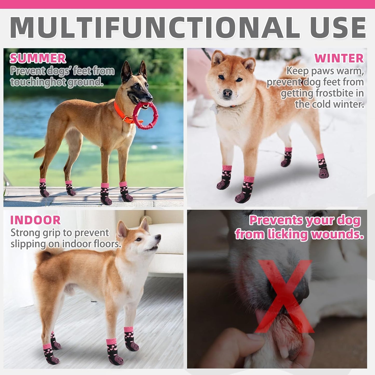 KOOLTAIL Dog Socks Shoes for Hot Pavement to Prevent Licking Paws, Winter Dog Boots&Paw Protector for Hardwood Floors Anti Slip,Traction Control Grip Booties for Small Medium Large Senior Dogs,Black M