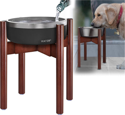 Dog Bowl Stand - Mid-Large Dogs Suitable - Elevate, Raise Bowl to 12-inch High - Adjustable, Fits Any Pet Food/Water Feeders, and Fountains - Durable Bamboo
