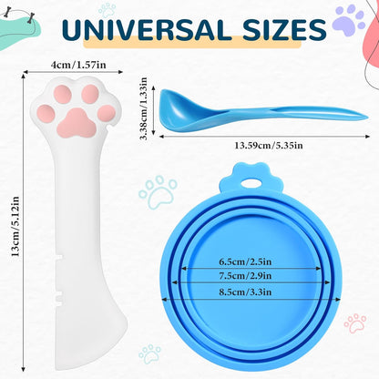 Uiifan 8 Pcs Cat Food Can Covers Lids Set, Silicone Pet Food Can Lids with Multi-Function Cat Foods Spoon and Opener, Silicone Wet Foods Spoon for Cats and Dogs(Pink)