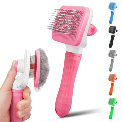 Dog & Cat Brush, Self Cleaning Slicker Brush for Pets, Upgraded Dog Brush for Shedding Massaging and Grooming, Removes Loose Undercoat & Portable Comb for Long Short Haired Dogs(Blue)