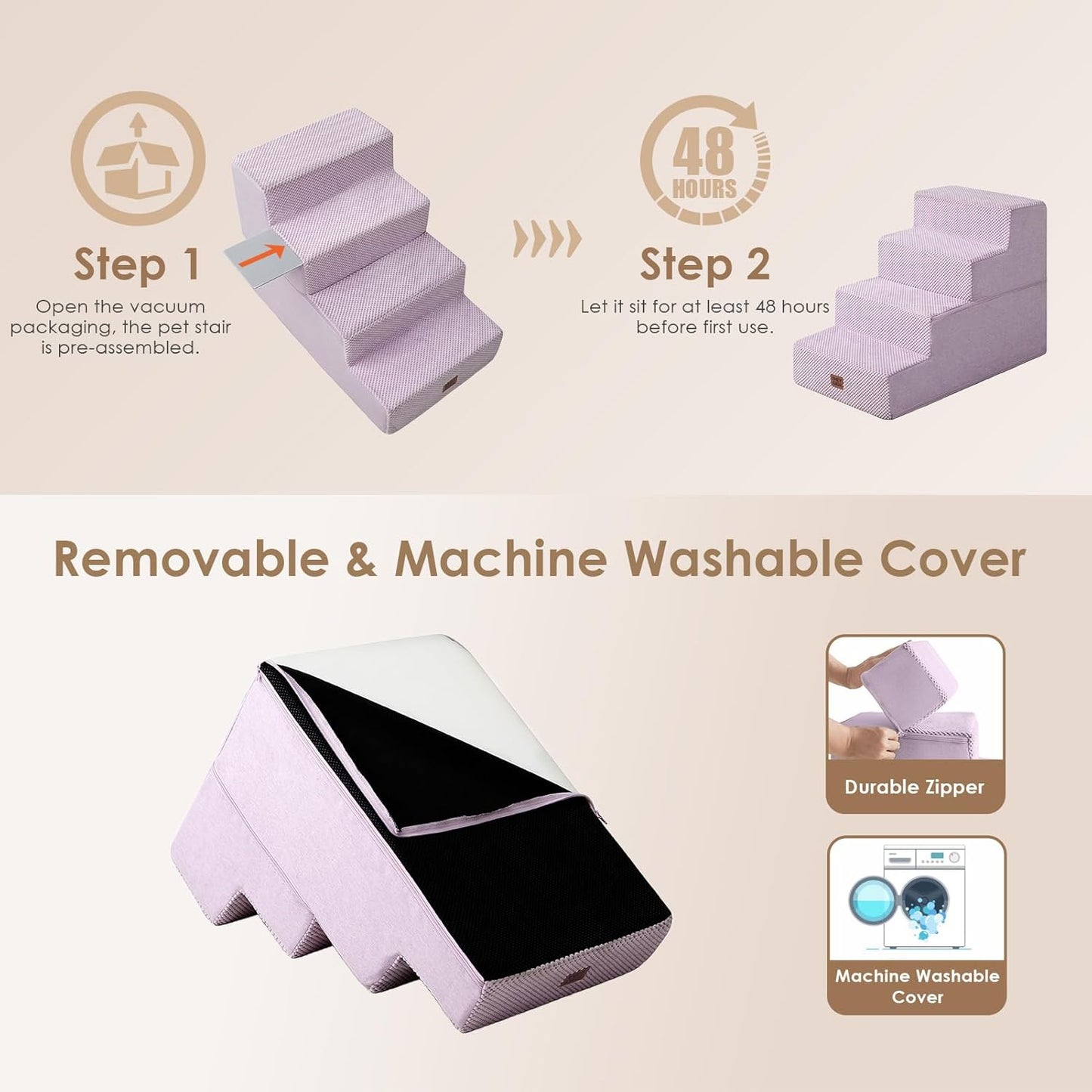 EHEYCIGA Dog Stairs for High Bed 22.5" H, 5-Step Dog Steps for Bed, Pet Steps for Small Dogs and Cats, Non-Slip Balanced Pet Ramp Indoor, Grey