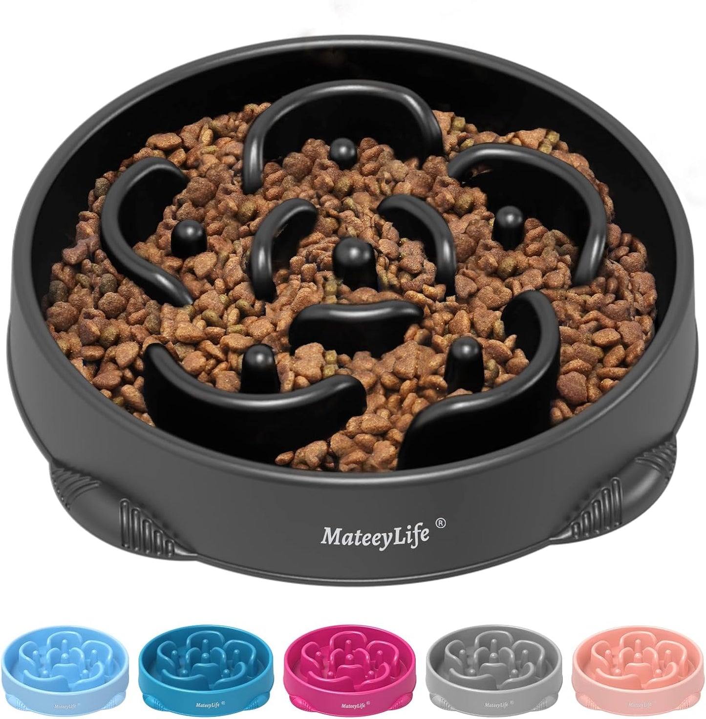 MateeyLife Slow Feeder Dog Bowls 2PCS, Anti-Choking Puzzle Dog Food Bowls, Anti-Slip Interactive Feeding Slow Down Eating, Bloat Stop Maze Dishes for Medium Breeds Pink&Purple