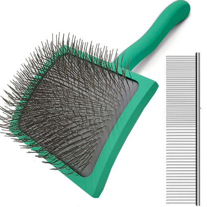 Slicker Ergonomic Wooden-Handle Long-Pin Brush for Poodles, Goldendoodles & Other Long-Haired Dogs (purple)