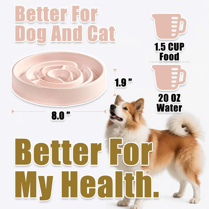Ceramic Slow Feeder Dog Bowls with Anti-Slip, Slow Feeder & Non-Slip Design, Boredom and Anxiety Reducer, Suitable for All Breed Dogs and Cat (Ceramic-White)