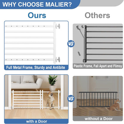 Malier Indoor Dog Gate with Door, 26-41" Extra Wide Full Metal Pet Gate Short Dog Gate for Stairs, Pressure Mount 10'' Tall Small Puppy Low Gate Easy Step Over for Doorways