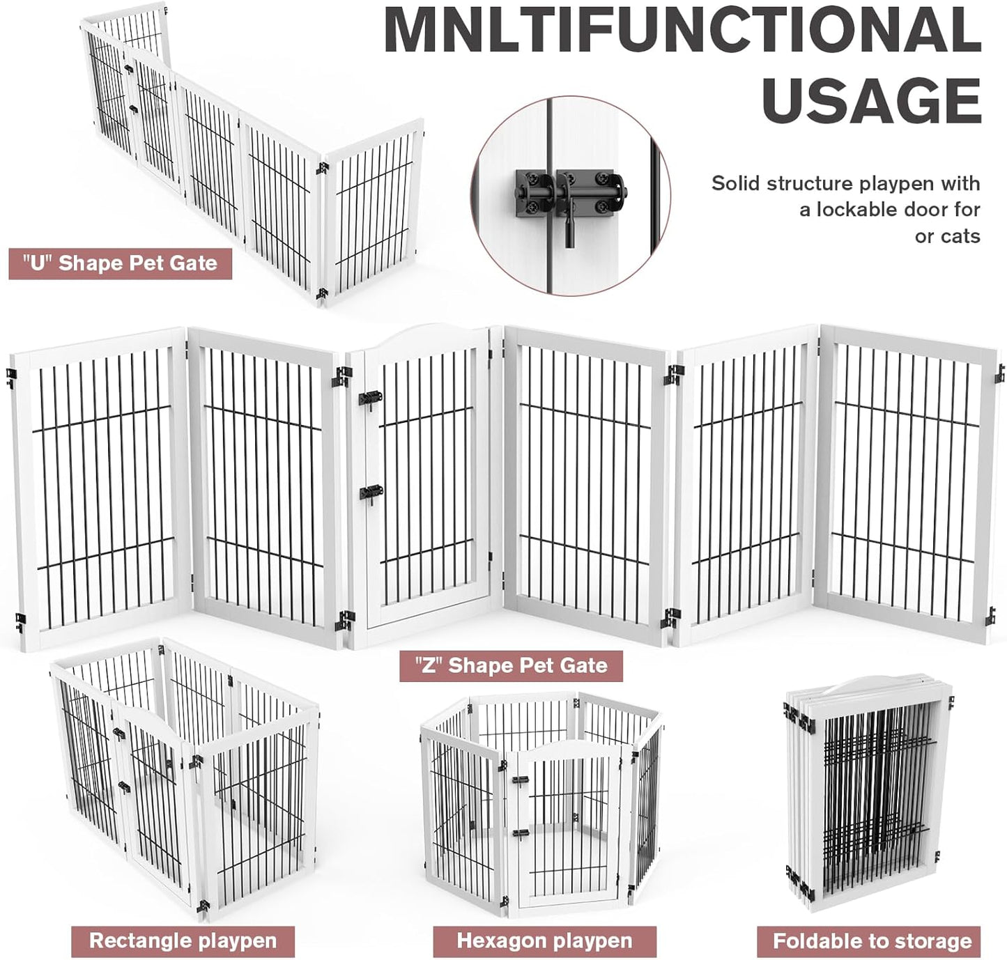 133 inch Extra Wide Dog Gate Indoor for The House, Doorway, Stairs, 31.5 inches Tall 6 Panels Free Standing Dog Gate with Door Walk Through, Puppy Playpen Safety Fence No-Assembly