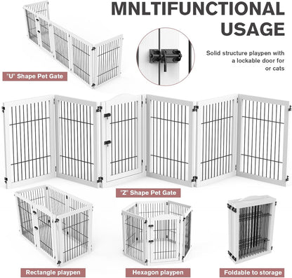 133 inch Extra Wide Dog Gate Indoor for The House, Doorway, Stairs, 31.5 inches Tall 6 Panels Free Standing Dog Gate with Door Walk Through, Puppy Playpen Safety Fence No-Assembly