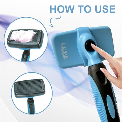 Pet Self Cleaning Slicker Brush and Grooming Comb - Gently Removes Loose Hair, Tangles, and Dirt - Skin Friendly Deshedding Grooming Tool for Hair Dogs & Cats - Pet Supplies Accessories (Purple)