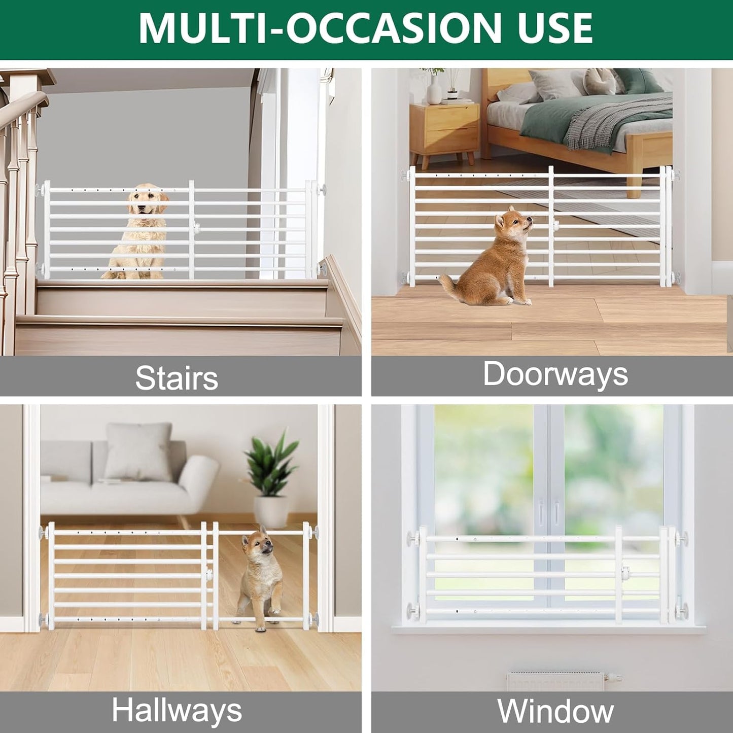 Malier Indoor Dog Gate with Door, 26-41" Extra Wide Full Metal Pet Gate Short Dog Gate for Stairs, Pressure Mount 10'' Tall Small Puppy Low Gate Easy Step Over for Doorways