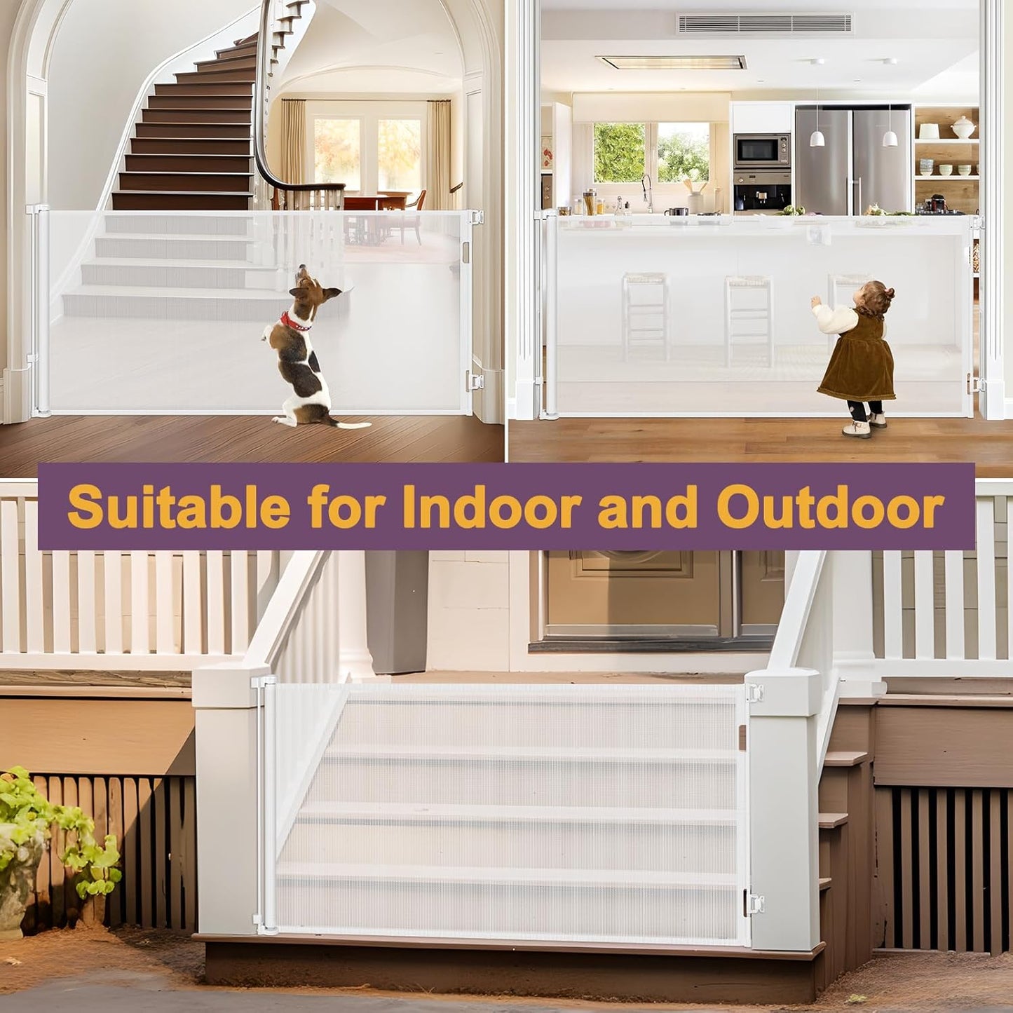 42" Tall X 80" Wide Retractable Dog Gates for Large Openings Extra Tall Retractable Baby Gates for Doorways Extra Tall Pet Gate Indoor Outdoor Long Baby Gate Large Mesh Dog Gate (Gray)