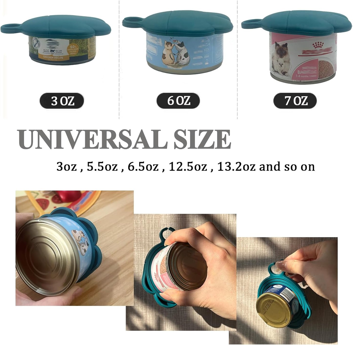 Pet Can Opener & 3 Pcs Cat Food Can Lids | Universal BPA Free Silicone Covers & Multi-Function Wet Food Spoon for Cat and Dog Food(Dark Blue)