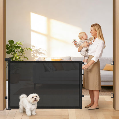 Retractable Baby Gates for Doorways, 58" Extra Wide Mesh Child Dog Gate for Stairs, 34" Tall Toddler Pet Gate Indoor and Outdoor, Easy Install, Essential for Home Safety, Black