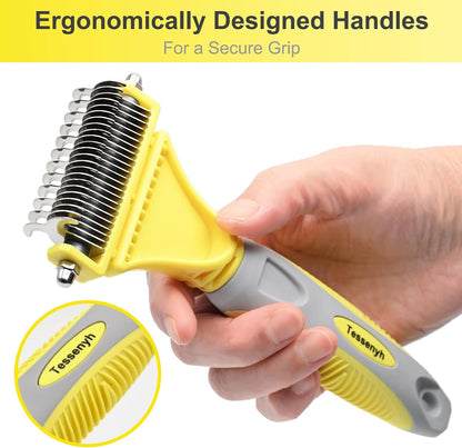 Professional Dog Brush for Shedding, Undercoat Rake for Medium and Long Haired & Double Coated Dogs, Double Sided Design with 12+23 Blades
