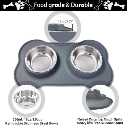 AsFrost Dog Food Bowls Stainless Steel & Water Dish with No-Spill and Non-Skid, Feeder Bowls with Dog Food Dish for Small Medium Large Size,Dogs,Cats,Puppy Pets, Black, 12oz