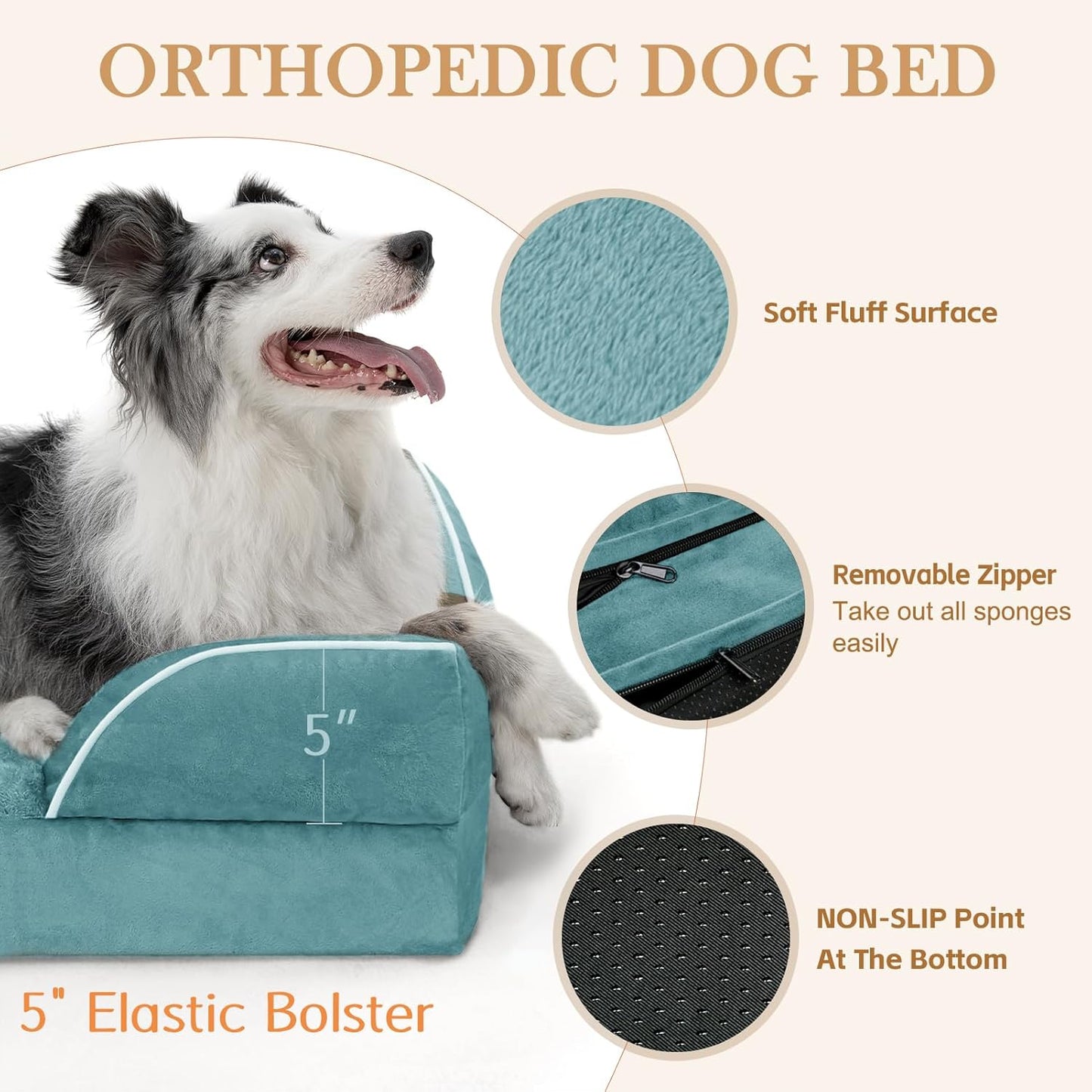 Comfort Expression Orthopedic Dog Bed for Extra Large Dogs 42x30 Inch, Waterproof Egg Crate Foam XL Pet Bed with Removable Bolsters, Dog Couch with Washable Cover & Non-Slip Bottom, Grey - Colors B
