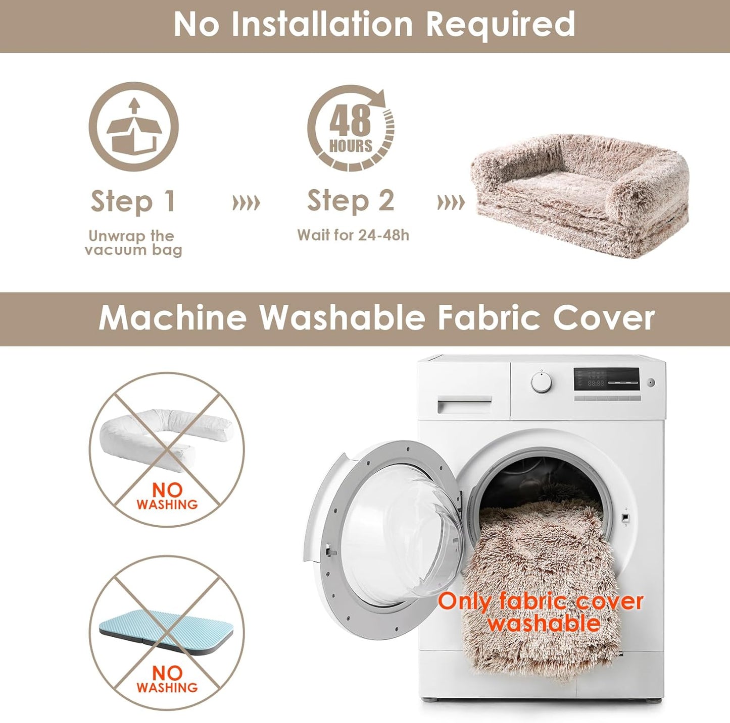 EHEYCIGA Foldable XXL Dog Bed for Large Sized Dog, 54"x38"x7.5" Faux Fur Fluffy Pet Couch Bed, Orthopedic Calming Memory Foam Big Pet Bed, Washable Pet Sofa Bed with Non-Slip Bottom, Dark Grey