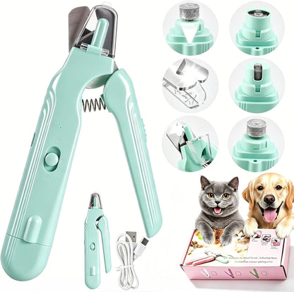 2-in-1 Dog Nail Grinder & Dog Nail Clippers Trimmers for Large Medium Small Dogs Cats Pets Claw Trimmer with LED Lights (White)