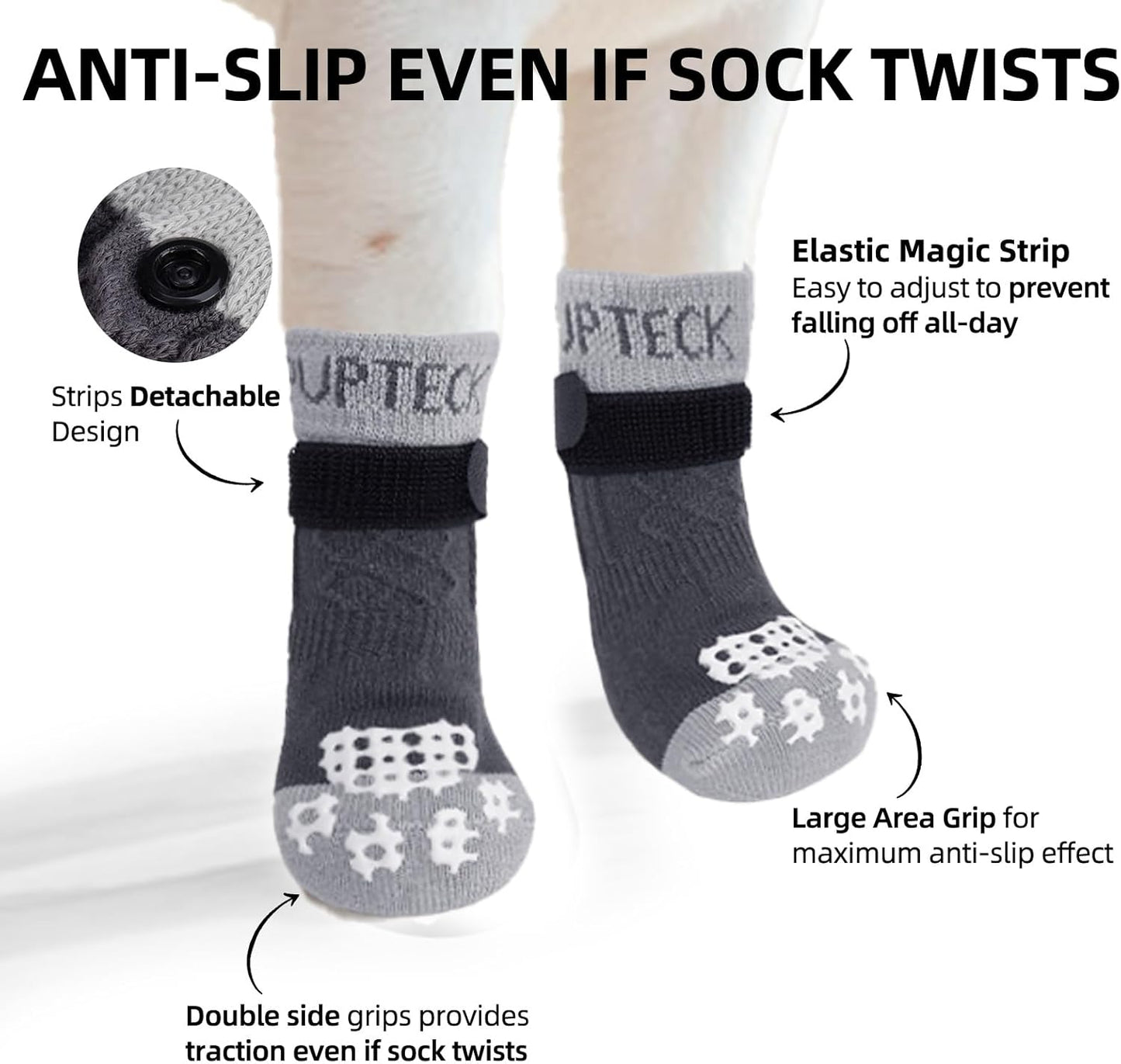 PUPTECK Anti Slip Dog Socks with Double Grippers for Hardwood Floors, Shoes for Hot/Cold Pavement, Boots & Paws Protectors to Prevent Licking, Traction Booties for Senior Small Large Dogs