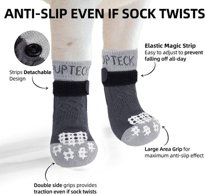 PUPTECK Anti Slip Dog Socks with Double Grippers for Hardwood Floors, Shoes for Hot/Cold Pavement, Boots & Paws Protectors to Prevent Licking, Traction Booties for Senior Small Large Dogs