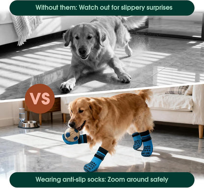 Kuoser Non Slip Dog Socks for Hardwood Floors, 4Pack Anti-Slip Dog Grippy Socks to Prevent Licking Paws, Dogs Booties Paw Protectors with Double-Sided Traction for Small Medium Large Senior Dogs, XS