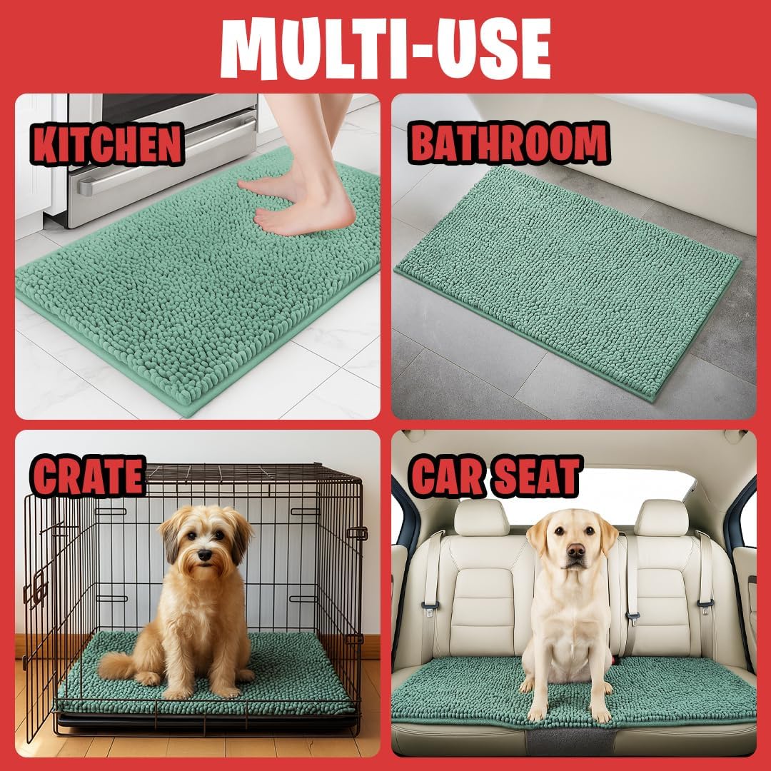 MudGuard Mat™ Dog Door Mat for Muddy Paws, Super Absorbent Microfiber, Non-Slip Indoor Mat, Quick Dry Chenille Mud Mat for Dogs & Entryway, Washable, Grey 19" x 30"