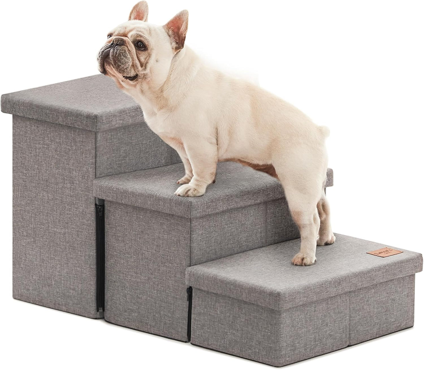 Love's cabin Dog Stairs with Storage 13" H, Foldable Pet Stairs for Small Medium or Large Dogs, Cat Puppy Steps Ramp with Zip up to 150 lbs, Solid Grey, 2 Steps