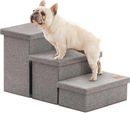 Love's cabin Dog Stairs with Storage 13" H, Foldable Pet Stairs for Small Medium or Large Dogs, Cat Puppy Steps Ramp with Zip up to 150 lbs, Solid Grey, 2 Steps