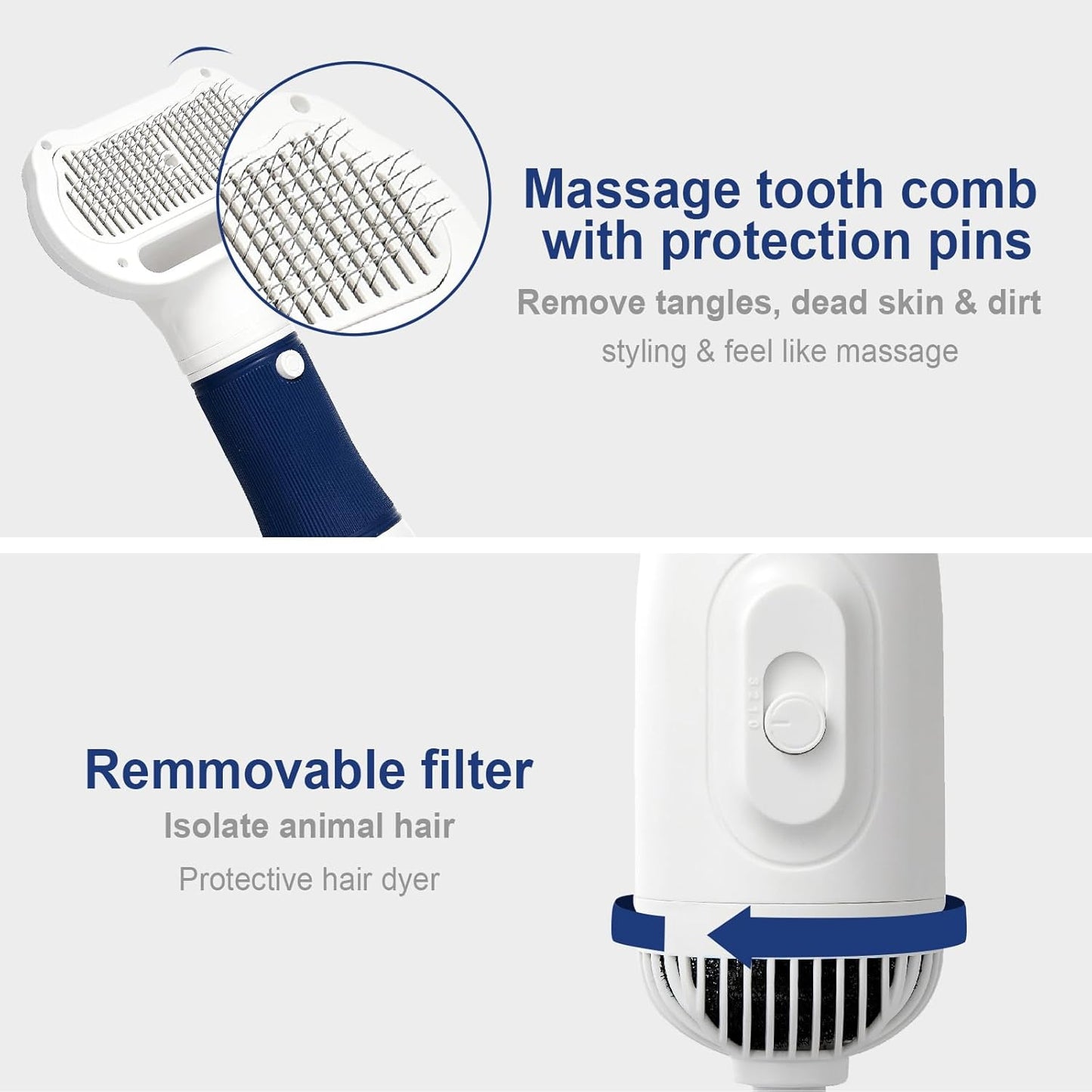 3-in-1 Dog Hair Dryer with Slicker Brush for Small and Medium-Sized Dogs and Cats Pet Hair Dryer Dog Blow Dryer Portable Overheat Protection Adjustable Temperature