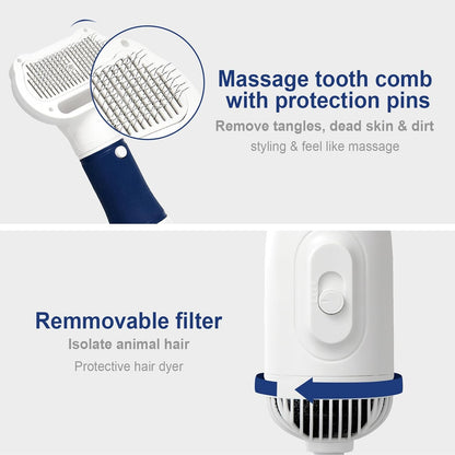 3-in-1 Dog Hair Dryer with Slicker Brush for Small and Medium-Sized Dogs and Cats Pet Hair Dryer Dog Blow Dryer Portable Overheat Protection Adjustable Temperature