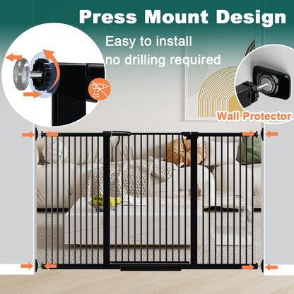 Fairy Baby 40.5" Extra Tall Baby Gate for Stairs, Fits Openings of 40.6" to 54.7" Wide, Extra Wide Dog Gate Indoor, Pressure Mounted Walk Thru Swing Auto Close Metal Puppy Barrier for Doorway, Black