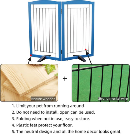 ZJSF Freestanding Dog Fence Indoor, Foldable Dog Gate for Doorways, Stairs or Hallways, Sturdy Wood Extra Wide Pet Gate with Support Feet for The House, White, 24 "Height-3 Panels
