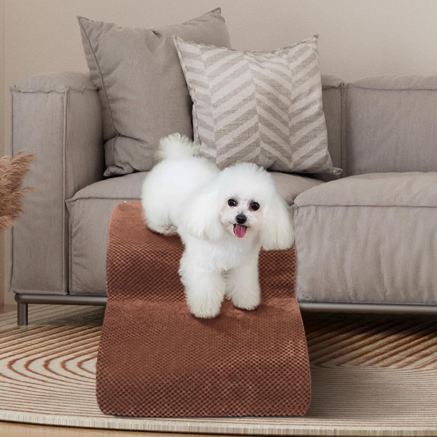 Dog Stairs for Small Dogs - High Density Foam Dog Ramp, Extra Wide Pet Steps with Non-Slip Bottom for High Beds, Couche and Sofa, Best for Pet Injured, Older Dogs Cats (Grey, 4 Steps)