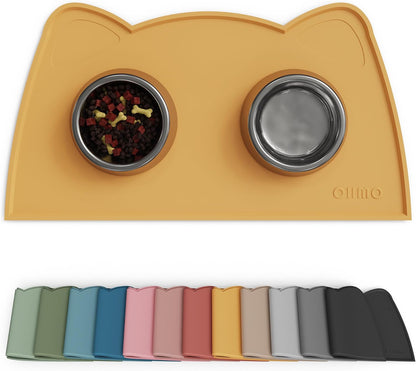 OHMO - Cat Food Mat, Silicone Pet Feeding Mat for Floor Non-Skid Waterproof Dog Water Bowl Tray, Easy to Clean Pet Placemat (Erythrinus, 18 * 9.8'')