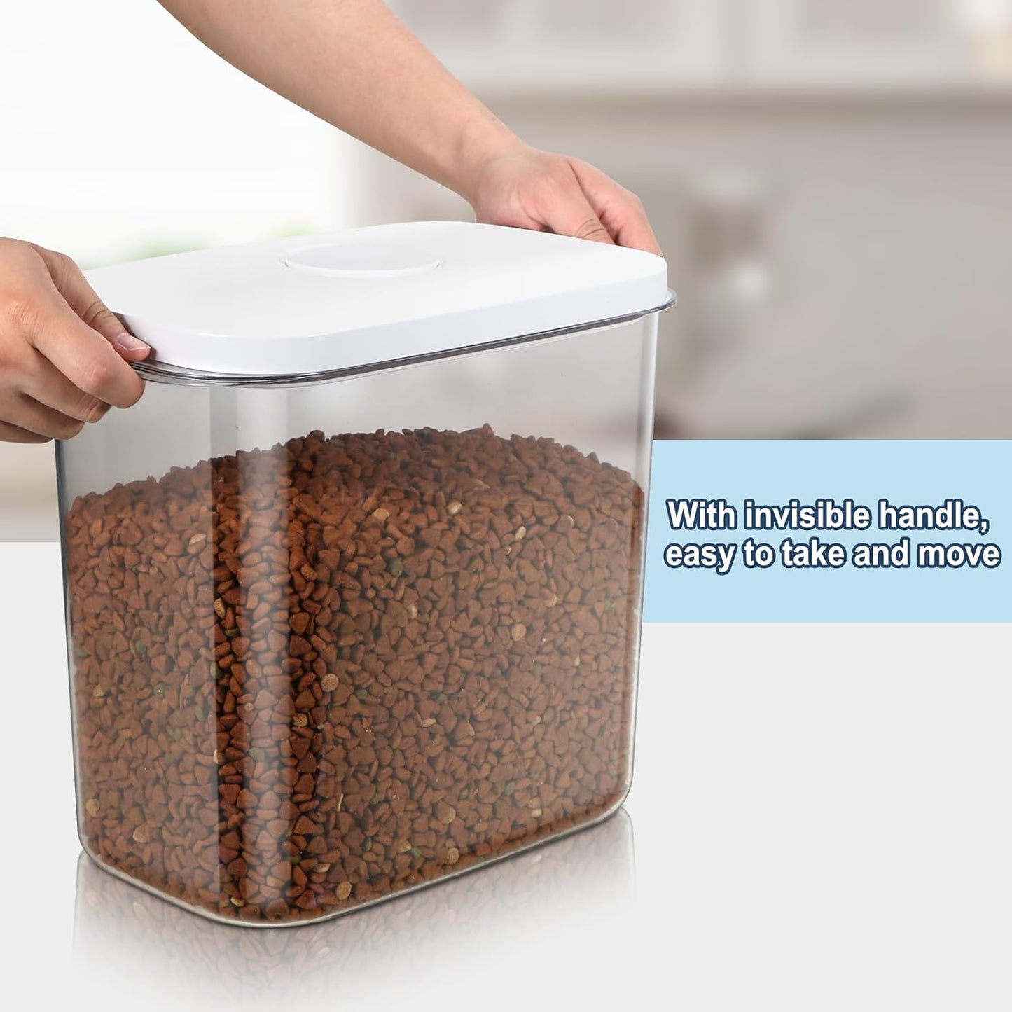 6 lbs Airtight Dog Cat Food Storage Container and Dog Treat Containers BPA-Free, PET Clear Stackable Pet Storage Bin, 1-Cup Scoop, 1-Sponge cleaning brush, Pop Top, With handle, Easy Mobility-Medium