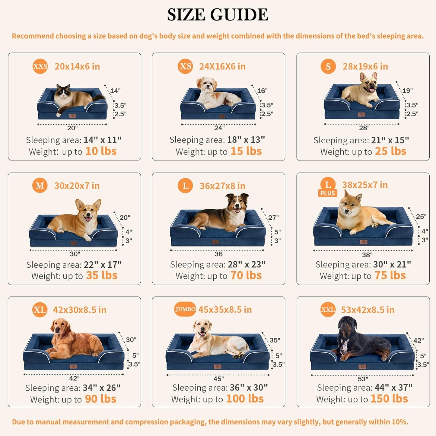 Comfort Expression Orthopedic Dog Bed for Extra Large Dogs 42x30 Inch, Waterproof Egg Crate Foam XL Pet Bed with Removable Bolsters, Dog Couch with Washable Cover & Non-Slip Bottom, Grey - Colors B