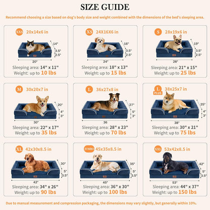 Comfort Expression Orthopedic Dog Bed for Extra Large Dogs 42x30 Inch, Waterproof Egg Crate Foam XL Pet Bed with Removable Bolsters, Dog Couch with Washable Cover & Non-Slip Bottom, Grey - Colors B