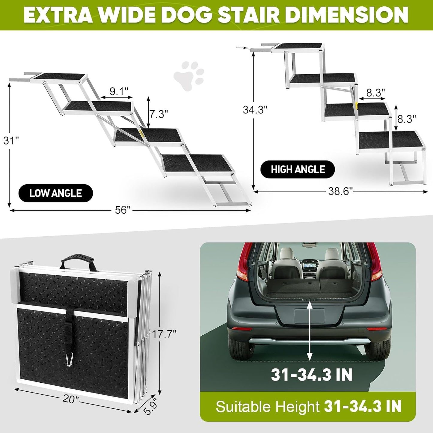Dog Stairs for Large Dogs,Dog Stairs for Cars,Foldable Dog Ramp Pet Steps Light Weight Aluminum,Extra Wide Dog Stair for Large Dogs,High Beds, Trucks, Supports up to 200 lbs (Extra Wide-4 Steps)