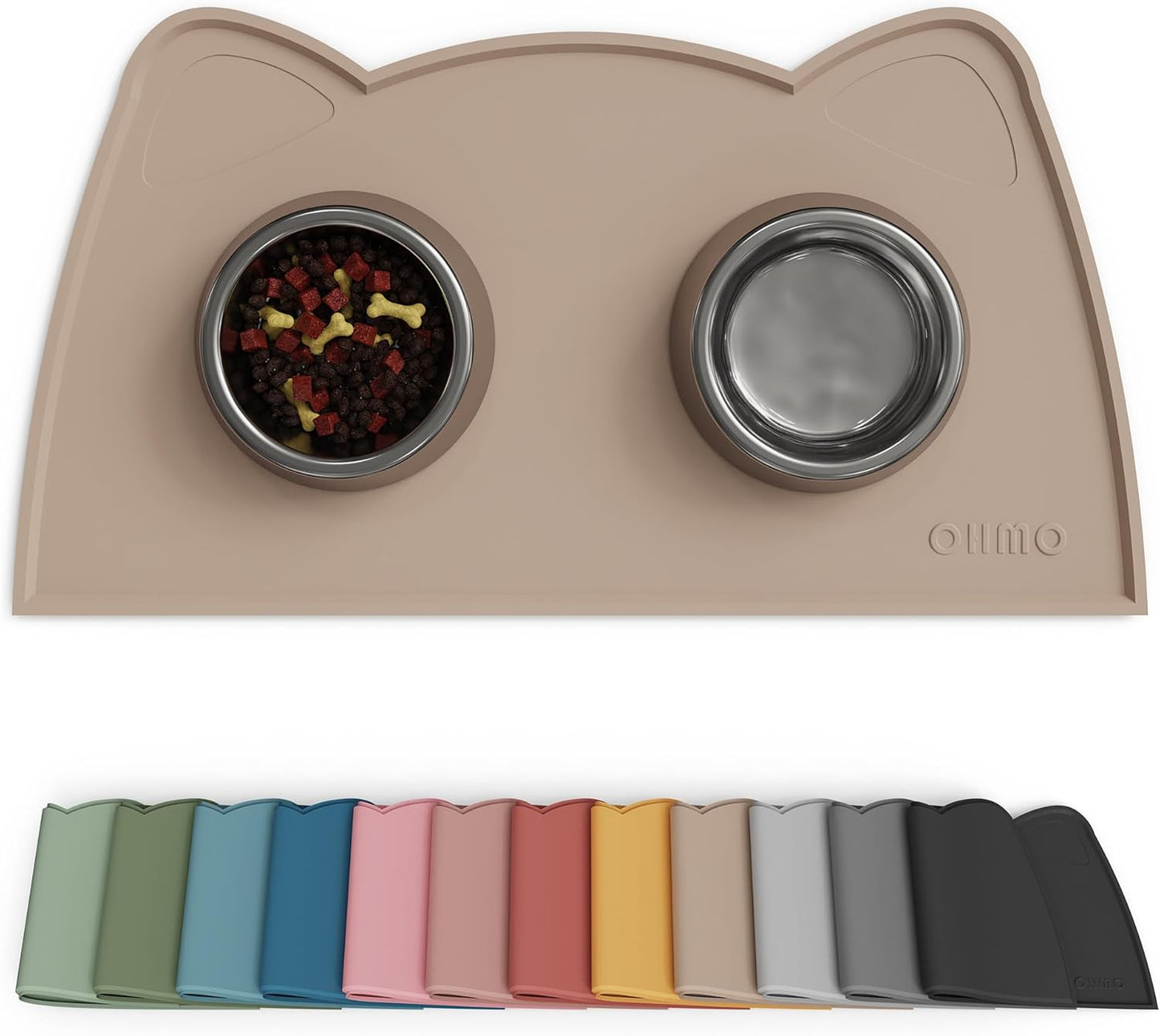 OHMO - Cat Food Mat, Silicone Pet Feeding Mat for Floor Non-Skid Waterproof Dog Water Bowl Tray, Easy to Clean Pet Placemat (Erythrinus, 18 * 9.8'')