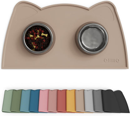 OHMO - Cat Food Mat, Silicone Pet Feeding Mat for Floor Non-Skid Waterproof Dog Water Bowl Tray, Easy to Clean Pet Placemat (Erythrinus, 18 * 9.8'')