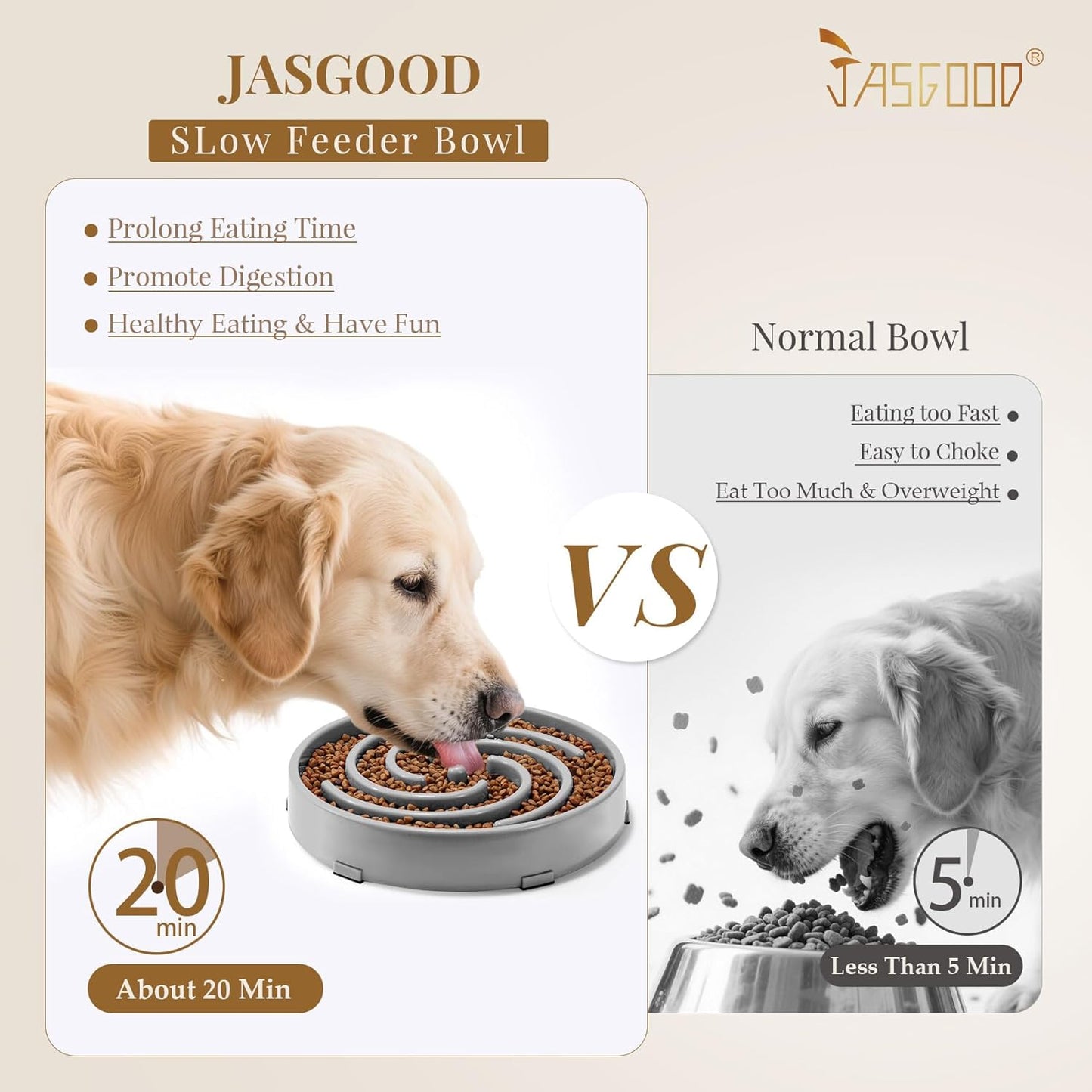 JASGOOD Slow Feeder Dogs Bowl for Large Medium Dogs,Anti-Gulping Pet Slower Food Feeding Bowls Stop Bloat,Preventing Choking