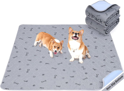 Washable Pee Pads for Dogs, 2Pack Reusable Puppy Pads, Absorbent Whelping Pads with Bone Print, Non-Slip Waterproof Pet Training Pads for Couch, Crate, Potty Training 18x24