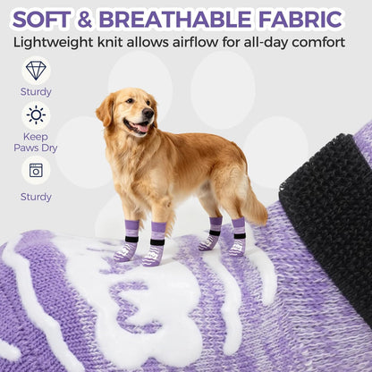 BINGPET Dog Socks to Prevent Licking Paws -Dog Shoes for Hot Pavement,Extra-Thick Grippy Dogs Sock for Hardwood Floors Anti-Slip,4Pcs All-Weather Boots Paw Protector for Small Medium Large Senior Dogs