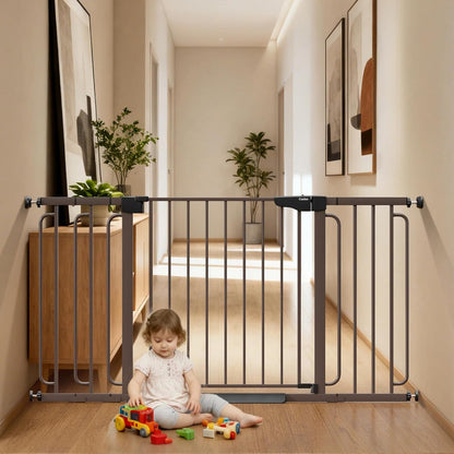 Cumbor 36.6-64" Extra Wide Baby Gate for Stairs, Dog Gates for Doorways, Auto-Close Pet Gate Indoor, Pressure Mounted Walk Through Safety Child Gate for Kids Toddler, Tall Pet Puppy Fence Gate, Brown