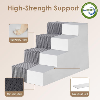 EHEYCIGA Dog Stairs for High Bed 22.5" H, 5-Step Dog Steps for Bed, Pet Steps for Small Dogs and Cats, Non-Slip Balanced Pet Ramp Indoor, Grey