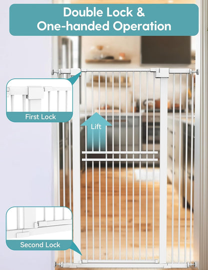 No Pawblems 55" Extra Tall Pet Gate for Cat/Dog, 29-40" Wide Auto Close Tall Dog Gate for Doorways/Hallways, 1.37" Ultra Narrow Spacing, NO Drilling Pressure Mounted, Black