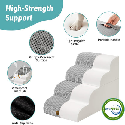 COZY KISS Extra Wide Dog Stairs with Tunnel, Foam Detachable Large Dog Step for Small Pet, Puppy or Cats, Medium Pet Ramp for High Bed, Couch, Sofa or Car, 19.7x33x22.4 inch, 5 Step, Beige